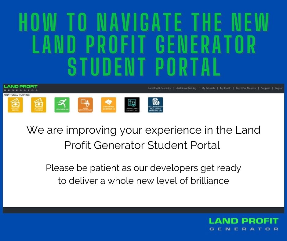 Land Profit Generator Student Portal Tutorials The Land Profit Generator